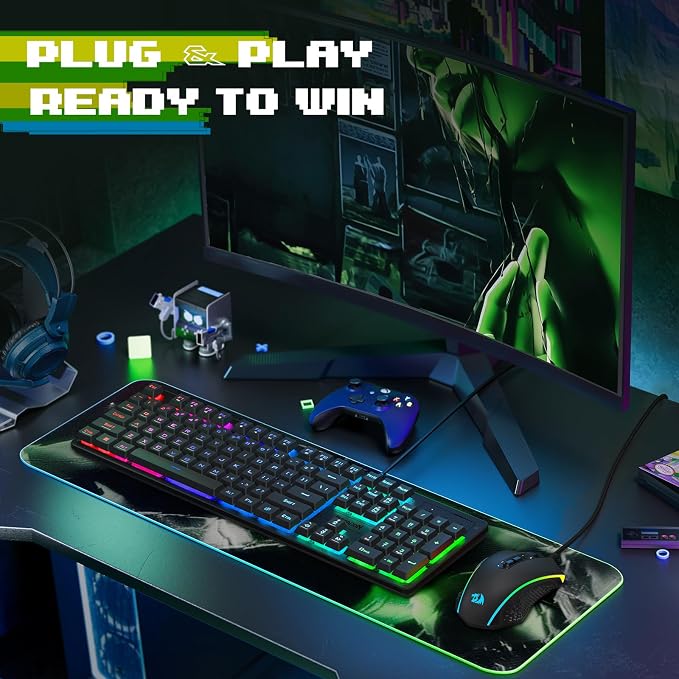 Redragon Updated S107 Gaming Keyboard and Mouse, RGB Gaming Keyboard and 10000 DPI Mouse Combo with 25-Key Anti-Ghosting, 1K Hz Programmable Mice with Software, Plug & Play to PC, Laptop [Upgrade]