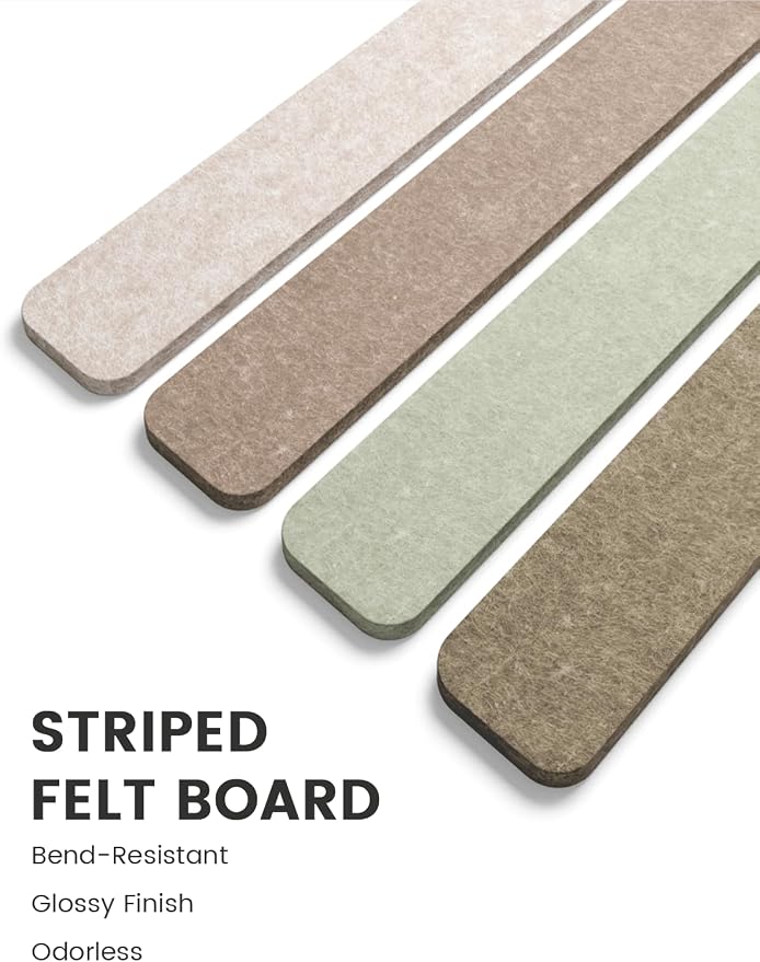 Fluxynara 13" x 2" Felt Wall Panels, Linen Dusk | 8-Pack Includes 50 Push Pins and Adhesive Tabs for Photos, Notes and Decor in Bedroom Doors, Home Office or Studios