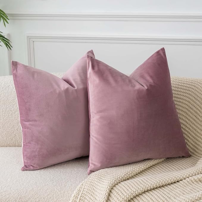 28x28 Velvet Throw Pillow Covers Set of 2 for Couch Sofa Bed,Pink Purple | JUSPURBET Decorative Euro Pillow Covers with Invisible Zipper for Modern Living Room Bedroom Home Decor