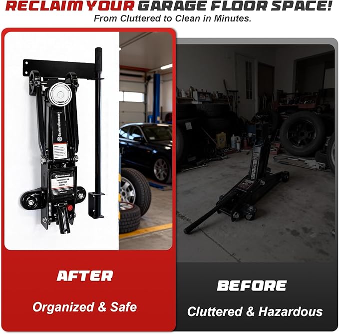PIREKZUNT Jack Stand Wall Mount Rack Organizer, Heavy Duty Hydraulic Trolley Jack Storage Brackets, Garage Wall Mounted Tool Holder for Racing Car Trailer Truck Maintenance