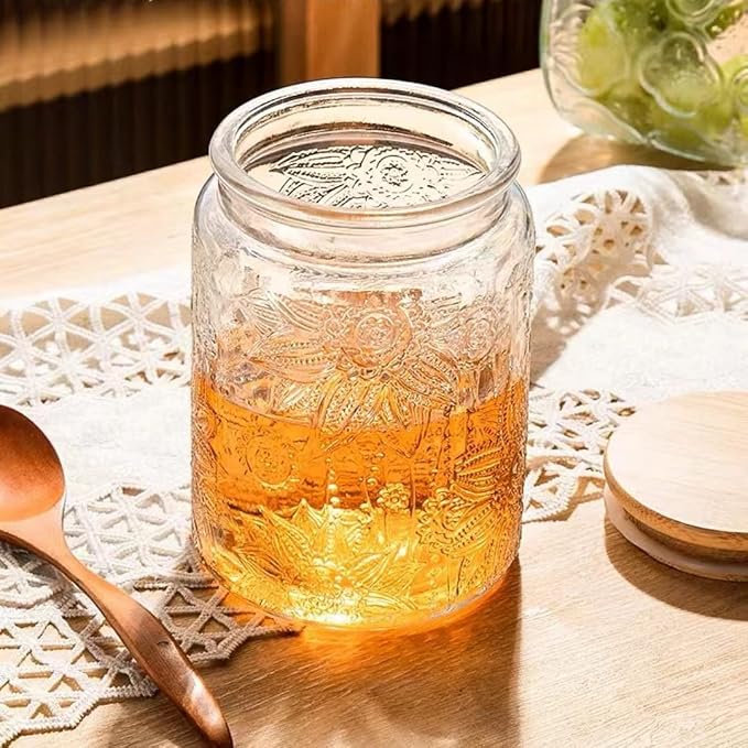 2 Pack Vintage Glass Jars, 23.7 FL OZ Candy Jars with Lids | Coffee Canisters, Sugar Containers, Kitchen Canisters for Coffee Tea Sugar Candy Cookies, Decorative Mason Jars