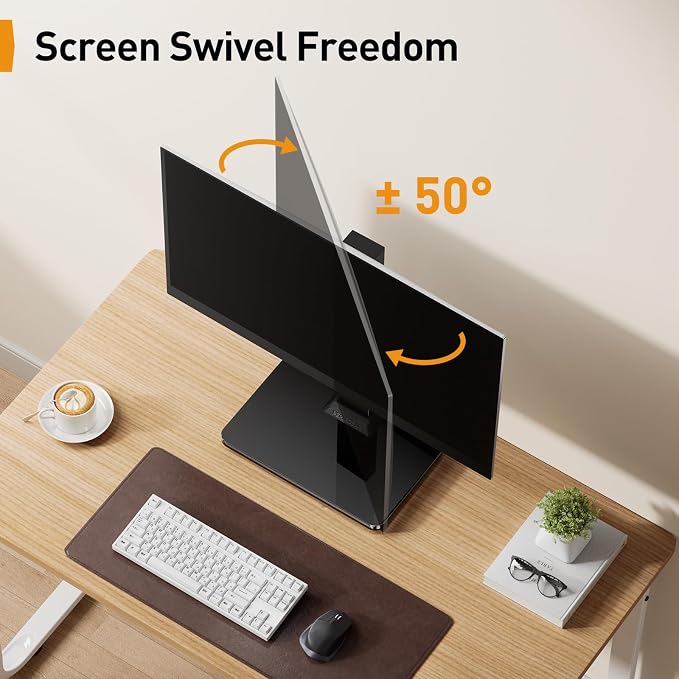 Perlegear Single Monitor Stand for 13–34 inch Screens up to 44 lbs | Heavy-duty steel, swivel, tool-free tilt, 360° rotation, 5 height settings, cable management, max VESA 100x100mm, home office