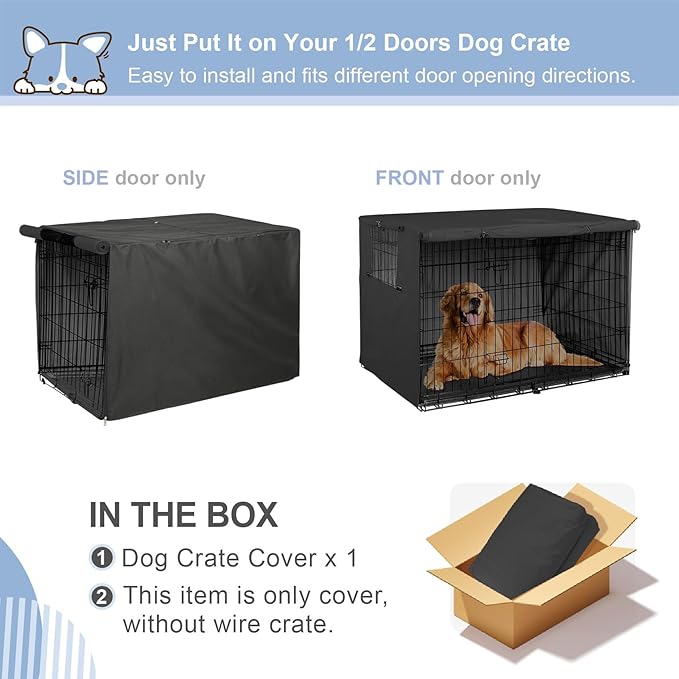Explore Land Dog Crate Cover Heavy Duty Polyester Pet Kennel Sunshade Universal Fit for 36 inches Wire Cage (Black)