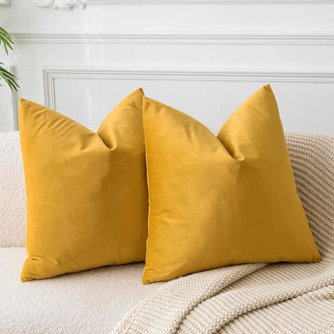 26x26 Throw Pillow Covers Decorative Velvet Couch Covers Set of 2,Gold | JUSPURBET Cozy Soft Pillowcases with Invisible Zipper for Modern Couch Sofa Bed Living Room Bedroom Home Decor