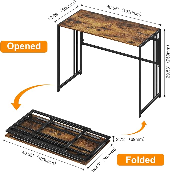 40" Folding Computer Desk No Assembly Needed Foldable Table for Small Space | Small Folding Table for Home Office, Study, Writing, Gaming, Compact RV Living, Camping, Sturdy and Easy Carry, Versatile