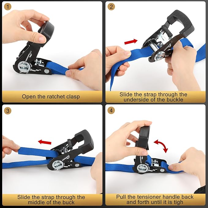 Ratchet Straps - Heavy Duty Tie Downs Straps - 1 Inch x 15 Feet 4 Pack - Safety S Hooks & Soft Loops, 1800LBS Break Strength for Men, Trucks Cargo Moving appliances Motorcycle ATV (Blue)
