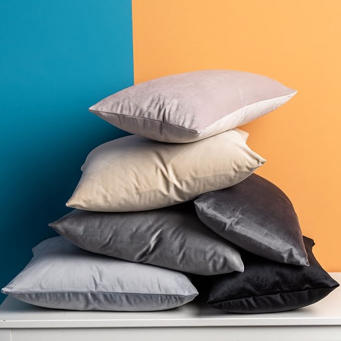 18x18 Velvet Throw Pillow Covers Set of 2 for Couch Bed Sofa,Dark Gray | Decorative Soft Cushion Covers with Invisible Zipper for Modern Living Room Bedroom Home Decor