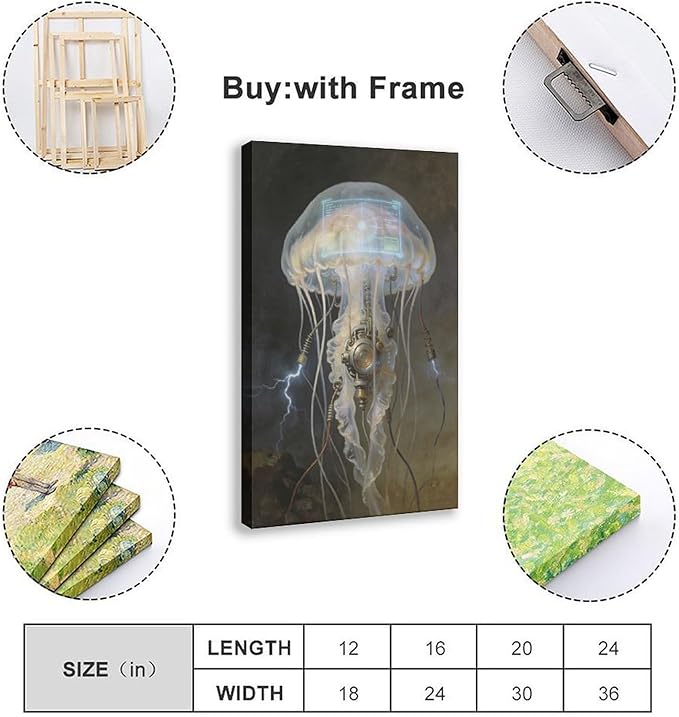 Framed Fantasy Wall Art for Living Room TV Wall Futuristic Tech Inspired Home Decor 16x24inch(40x60cm)