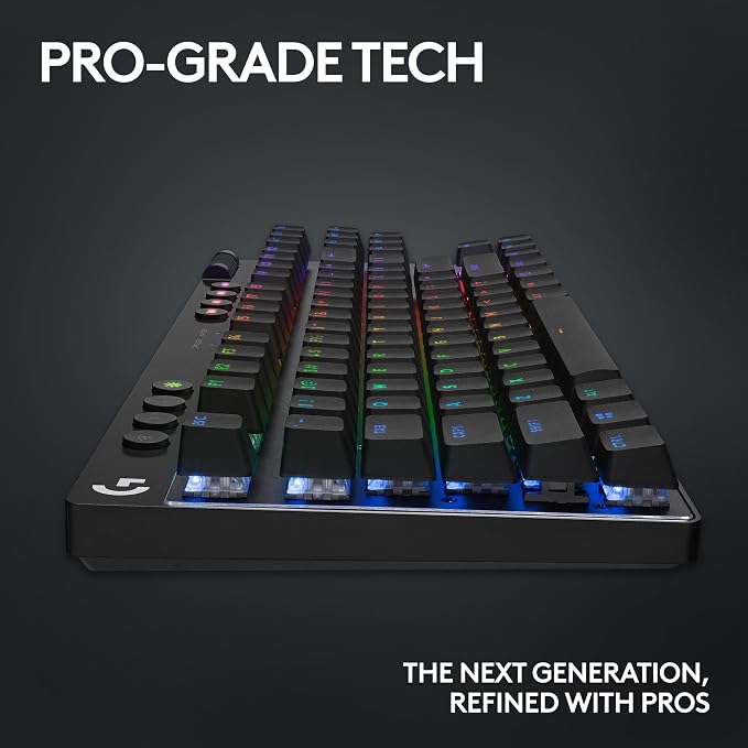 Logitech G PRO X TKL Lightspeed Wireless Gaming Keyboard (Clicky) - Black | Lightspeed wireless, Ultra-Portable Tenkeyless Design, LIGHTSYNC RGB, PBT keycaps, Clicky Switches
