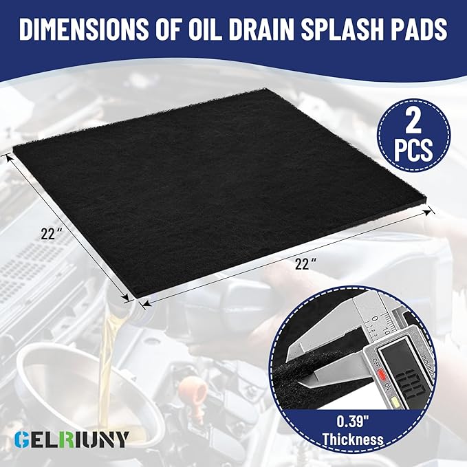 2 Pack 22" Oil Drain Splash Pad, Square Oil Change Mat, Oil Splash Pad for Car Oil Changes & Transmission Drain, Heat-Resistant & Reusable, Ideal for Mechanics & Auto Technicians, Black