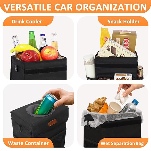 Vankor 4.2 Gallons Car Trash Can with Lid, Bag Bin Hanging Waterproof Automotive Car Garbage Cans Leak Proof Vehicle Trash Can for Truck SUV,Black