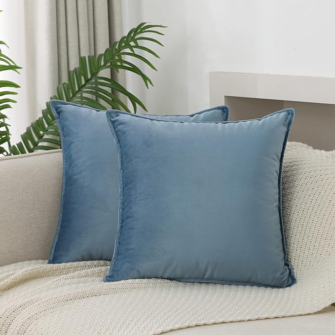 Velvet Stone Blue Throw Pillow Covers 24”x24”Pack of 2 Soft Decorative | Square Cushion Covers for Couch Sofa Bed Livingroom Car Home Decor,60x60Cm