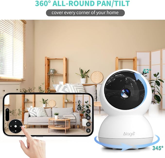 Indoor Camera, 3K HD Indoor Security Camera, 360�� Pan/Tilt Pet Camera, 2-Way Audio, Siren, Night Vision, Baby/Pet Monitor with Phone App 2.4G and 5G WiFi, Compatible Alexa and Google Assistant