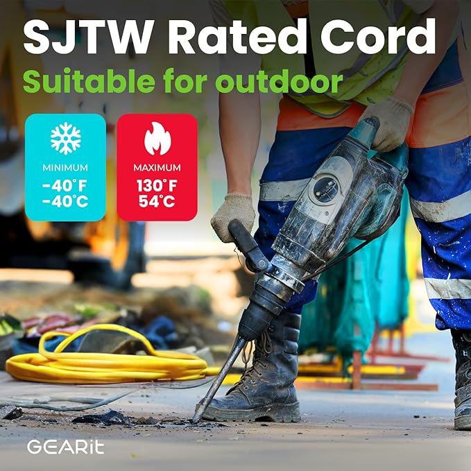 GEARit 100 Ft Extension Cords 14/3 Gauge Outdoor/Indoor SJTW 14 AWG 3 Prong Heavy Duty Power Cable 13A 125V 1625W for Lawn, Garden, Appliances Yellow