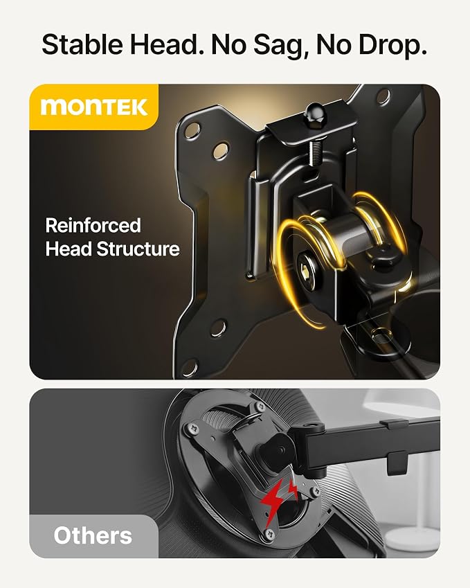 monTEK Heavy-Duty Dual Monitor Stand for 17-32", 22 lbs Each | Adjustable dual monitor mount, full-motion arms, clamp/grommet bases, cable management and VESA 75/100