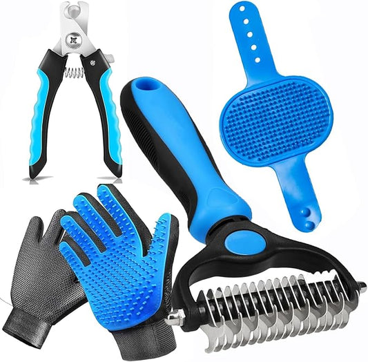 5-in-1 Pet Grooming Kit: Deshedding Rake, Nail Clipper, Grooming Gloves & Massage Brush for Dogs and Cats (Nail Clipper Set)