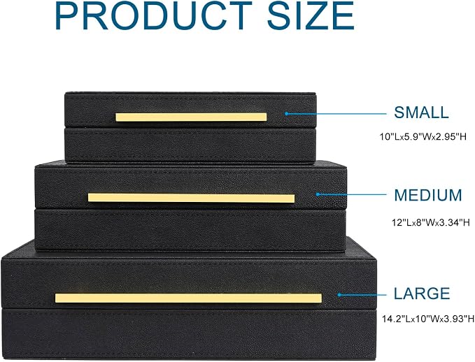 Black Shagreen Box Faux Leather Set Of 3 Pcs Storage Decorative Boxes,Modern Stacking Decorative Boxes with Lids For Home Decor Coffee Table Top Storage Jewelry Box Organizer