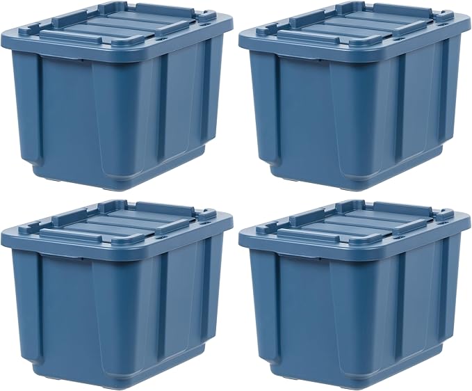 IRIS USA 4-Pack 12 Gallon Storage Bins with Lids |Made in USA| Heavy Duty Eco-Friendly Plastic Tote Containers for Truckbed Tool Box Organization, Large - Navy