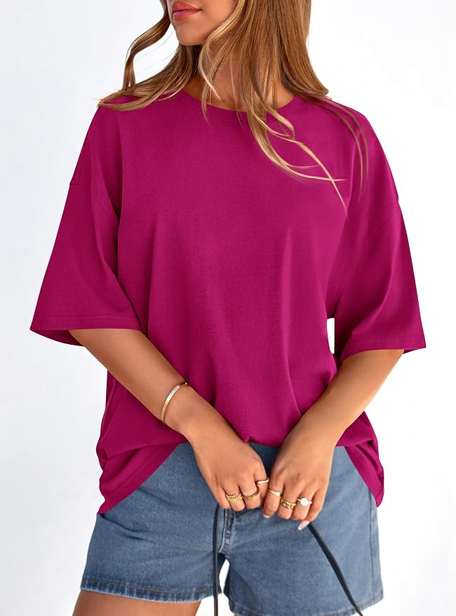 PRETTYGARDEN Womens 2026 Spring Going Out Tops Casual Short Sleeve Crewneck Loose Fit Basic Oversized T Shirts Summer Outfits
