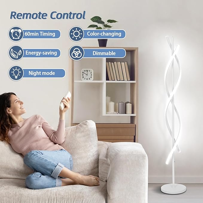 ADISUN 40W Modern Floor Lamp with Remote 60 inch Dimmable Floor Lamp for Bedroom Standing Lamp LED Floor Lamps for Living Room Dining Rooms Home Offices Lighting (White)