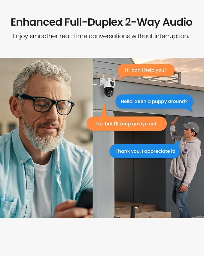 ZOSI C298 4MP Dual-Lens(2MP+2MP) Wired WiFi PT Plug-in Security Camera Outdoor, 360 View Pan/Tilt Camera, Human/Vehicle Detect, Color Night Vision, Spotlight Siren,Two-Way Talk, Memory Card Storage