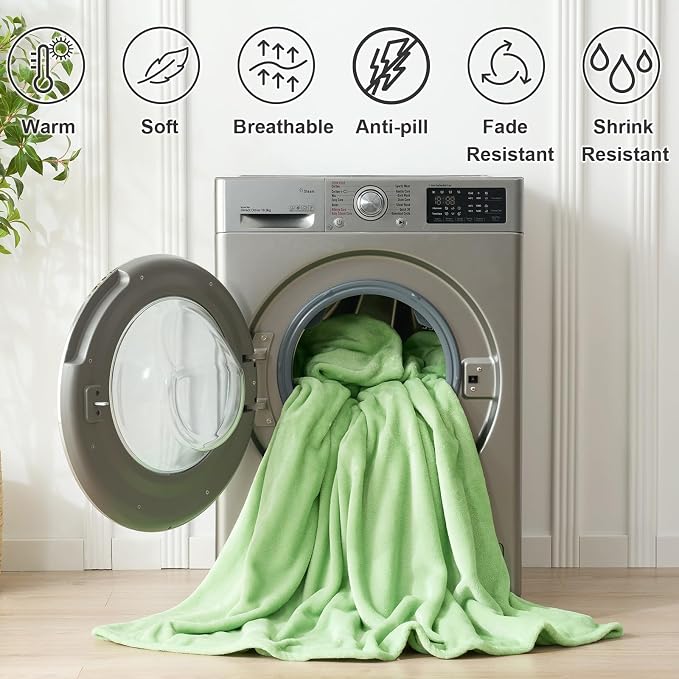 Hansleep Throw Grass Green Fleece Blanket, Soft Flannel Bed Blanket | Fuzzy Cozy Blanket 50x60 Inches, Multi-use for Bed, Sofa, Couch, Travel, Camping, All Season Warm Lightweight Cover