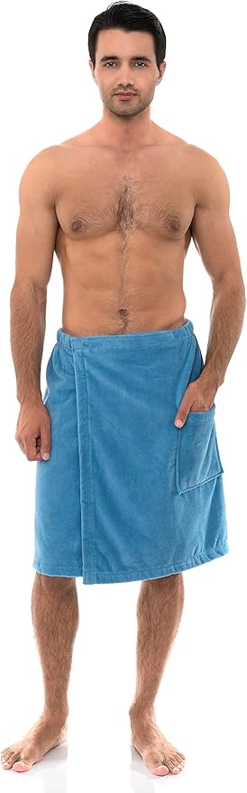 TowelSelections Mens Cotton Shower Wrap Adjustable Terry Velour Spa Bath Towel Wrap Sauna Gym Towels for Men