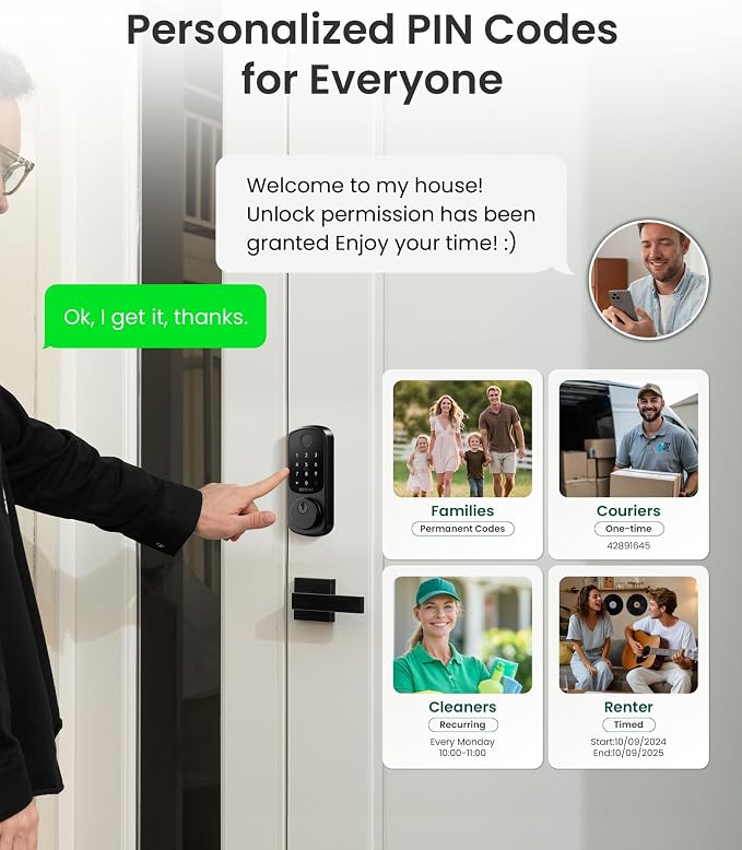 DESLOC B200 Fingerprint Smart Door Lock with App Control, Keyless Entry Deadbolt for Front Door, Auto Lock, Touchscreen Keypad, 8 Unlock Methods, USB-C Backup Power, 12-Month Battery, BHMA Grade3