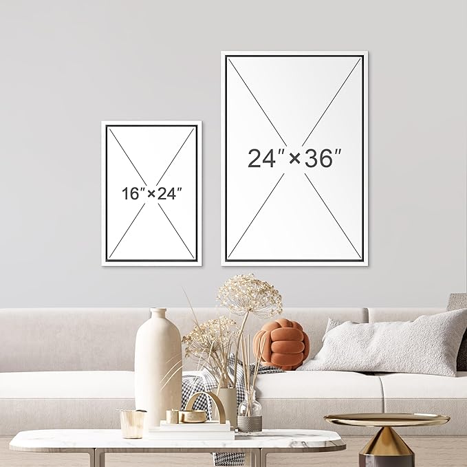 wall26 Framed Canvas Print Wall Art Set Gold Wave Geometric Mountain Range Nature Wilderness Illustrations Modern Art Decorative Landscape Zen for Living Room, Bedroom, Office - 24"x36"x3 White