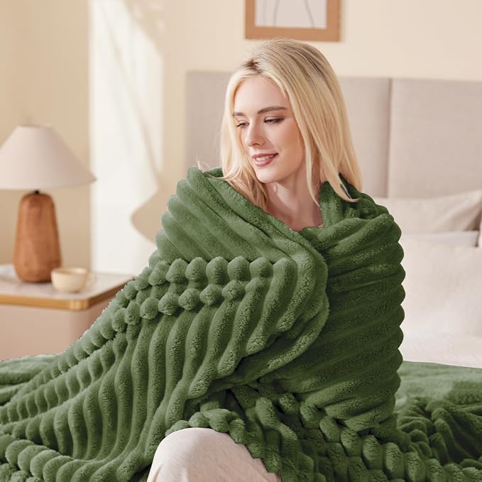 EXQ Home Gentle Soft Fleece Throw Blanket – Cozy Lightweight Blanket for Couch Bed – All-Season Warm Fuzzy Flannel Blanket for Women Mom Her – Gifts for Birthday(60"x80",Olive Green)