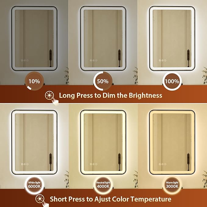 24x32 Inch Black Framed LED Bathroom Mirror with Lights, Built-in Bluetooth Speaker, Dimmable Lighted Bathroom Vanity Mirror with 3 Colors, Backlit + Frontlit, Memory, Anti-Fog