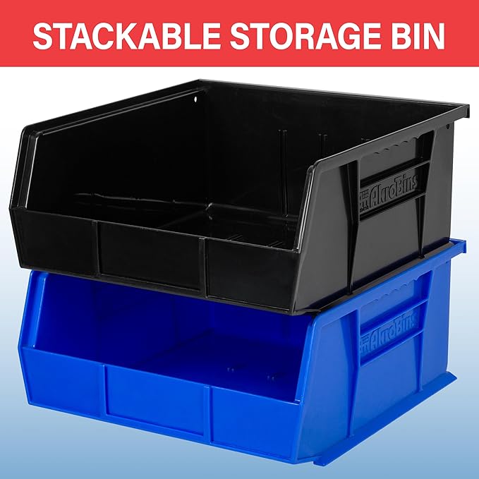 Akro-Mils 30235 AkroBins Plastic Storage Bins, Space-Saving Stackable Bins for Garage, Pantry, Craft Organization, 11" x 11" x 5", Stone, 6-Pack