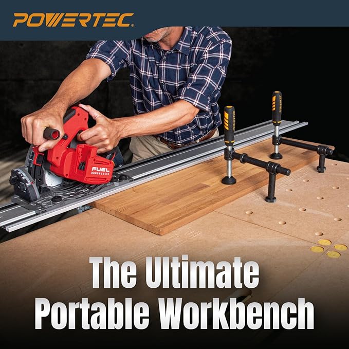POWERTEC 72289 Arachni-Flex 24" x 48" Foldable Workbench Tabletop w/Carrying Bag - Portable Work Surface w/Pre-drilled Dog Holes, T-Tracks & Quick-Insert Locks for Woodworking Collapsible Workstand