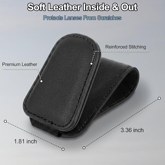 CHOSMOYI 2 Packs Sunglasses Holder for Car, Sunglass Clip for Car Visor, Magnetic Leather Car Eyeglass Holder and Ticket Card Clip, Suitable for Different Size Eyeglasses(Black