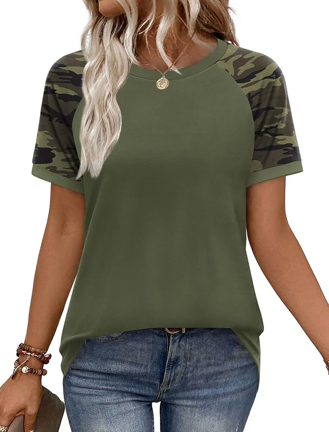 WIHOLL Womens Summer Tops Color Block Short Sleeve Raglan Shirts Spring Fashion Clothes Vacation Outfits