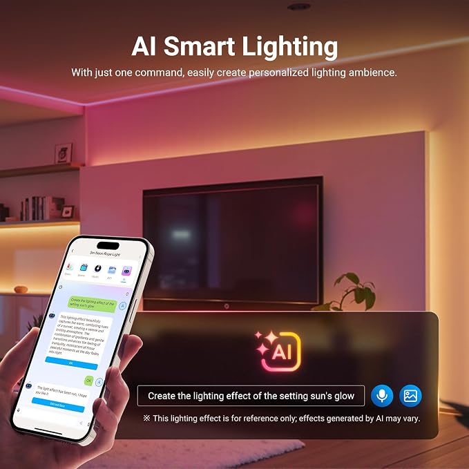 NEEWER 16.4ft/5m LED Strip Lights Front Lit, Smart AI App Control RGB IC Cuttable Neon Rope Light Color Change for Bedroom Gaming Room Home Indoor Wall Decor, Compatible with Google and Alexa, NS01