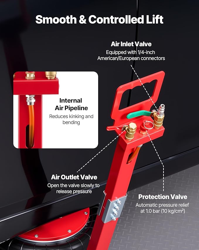 VEVOR Air Jack, 5 Ton/11023 lbs Triple Bag Air Jack, Airbag with Six Steel Pipes, Lift Up to 18.3 inch/464 mm, 4-10 s Fast Lifting Pneumatic with Adjustable Long Handle for Cars, SUVs, Pickup Trucks