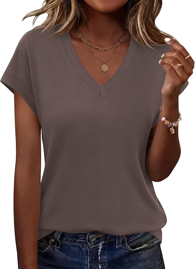 Rapbin Womens Summer Tops Women Blouses Dressy Casual V Neck T Shirts Short Sleeve Spring Tops for Women