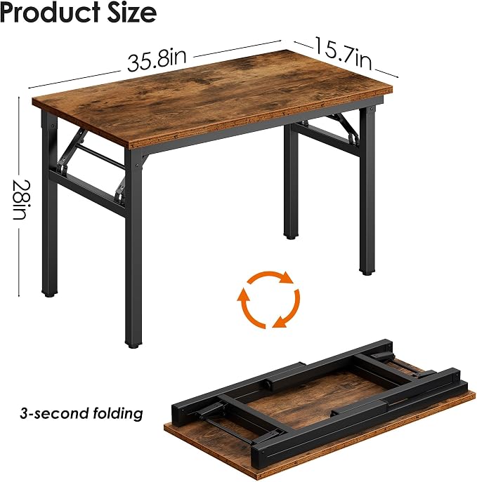 Need Office Computer Desk 35.8 Inch Sturdy Folding Laptop Table Retro | Black Frame Writing Gaming Work Table/Foldable Home Office Desk/Sewing Table, No Assembly Required