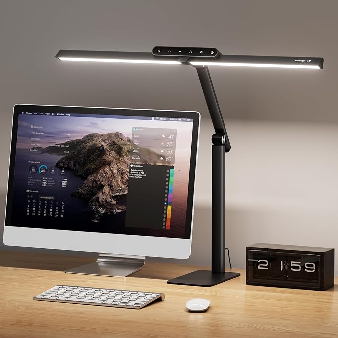 Honeywell HJ1BK Eye-Caring 1200LM LED Architect Desk Lamp for Home Office | CRI≥97, Flicker-Free，4 Color Temps,Task Desk Light with Base for Computer,Study,Black