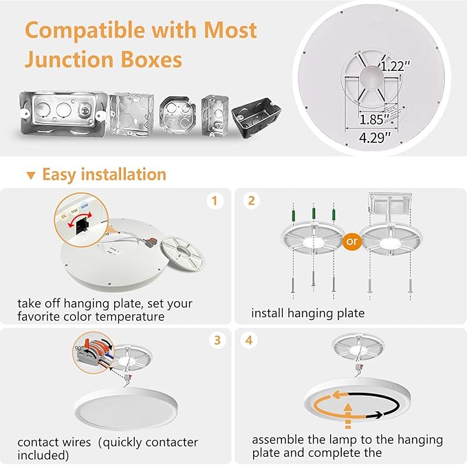 6PK 12 Inch LED Flush Mount Ceiling Light, 24W, 2520LM, 3000K/4000K/6000K CCT Selectable Super Slim LED Ceiling Light, Close to Ceiling Round Flat Panel Light for Hallway, Bedroom,Kitchen ect