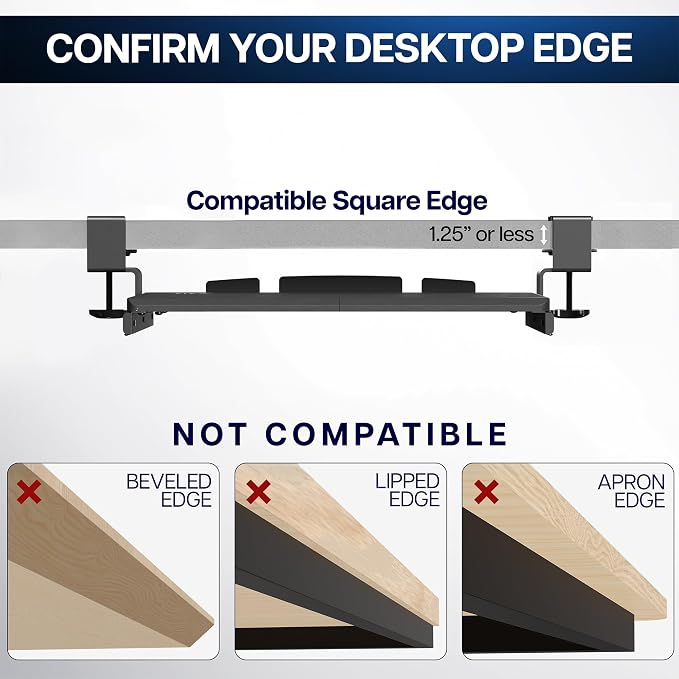 VIVO Small Keyboard Tray, Under Desk Pull Out with Extra Sturdy C Clamp Mount System, 20 Inches (26 Inches Including The Clamps) x 11 Inches Slide-Out Platform Computer Drawer for Typing, Black, | Keyboard Tray for Typing, Slide Out Platform, Extra Stu...