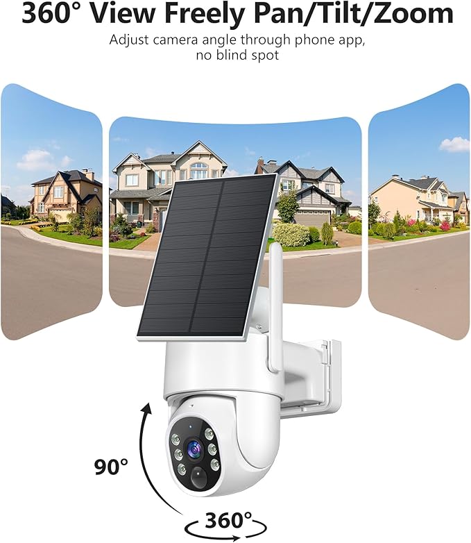 2K Security Cameras Wireless Outdoor, 5G WiFi Cameras for Home Security, 360° PTZ Solar/Battery Powered Outside Cam, 2 Way Talk, Color Night Vision, AI Human Detection for Porch/Garage/Yard