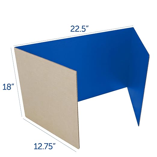 Flipside Products 18”x 48” Blue Study Carrel, Privacy Boards, Student Privacy and Focus Booth for The Classroom, Desk Divider Cubby for Tests, Made in USA - 24 Pack