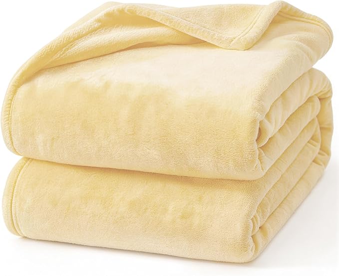 Hansleep Throw XL Bright Yellow Fleece Blanket, Soft Flannel Bed Blanket | Fuzzy Cozy Blanket 50x70 Inches, Multi-use for Bed, Sofa, Couch, Travel, Camping, All Season Warm Lightweight Cover
