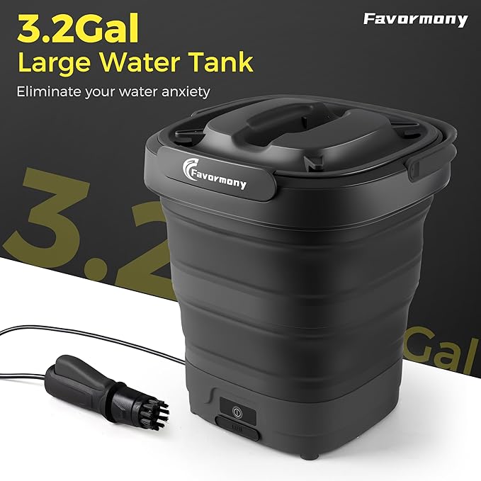 Foldable Electric-Pressure-Washer w/3.2Gal Tank, Max 290PSI, Water Pressure Washer 10FT Hose for Outdoor Indoor Cleaning, Pet Cleaning, Type-C Charging, Black