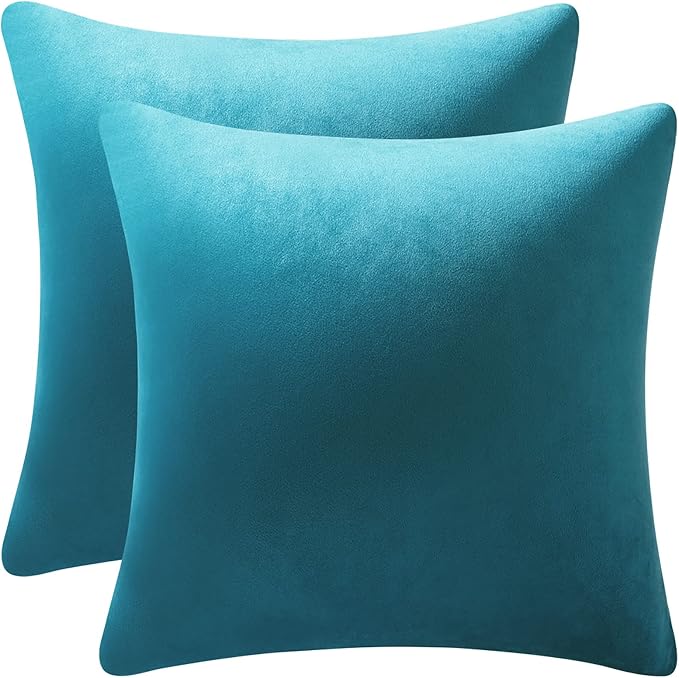 Throw Pillow Covers 18x18 Turquoise: Pack of 2 Cozy Soft Velvet Square Modern Luxury Decorative Throw Pillow Cases for Sofa Couch Living Room Bed Home Decor