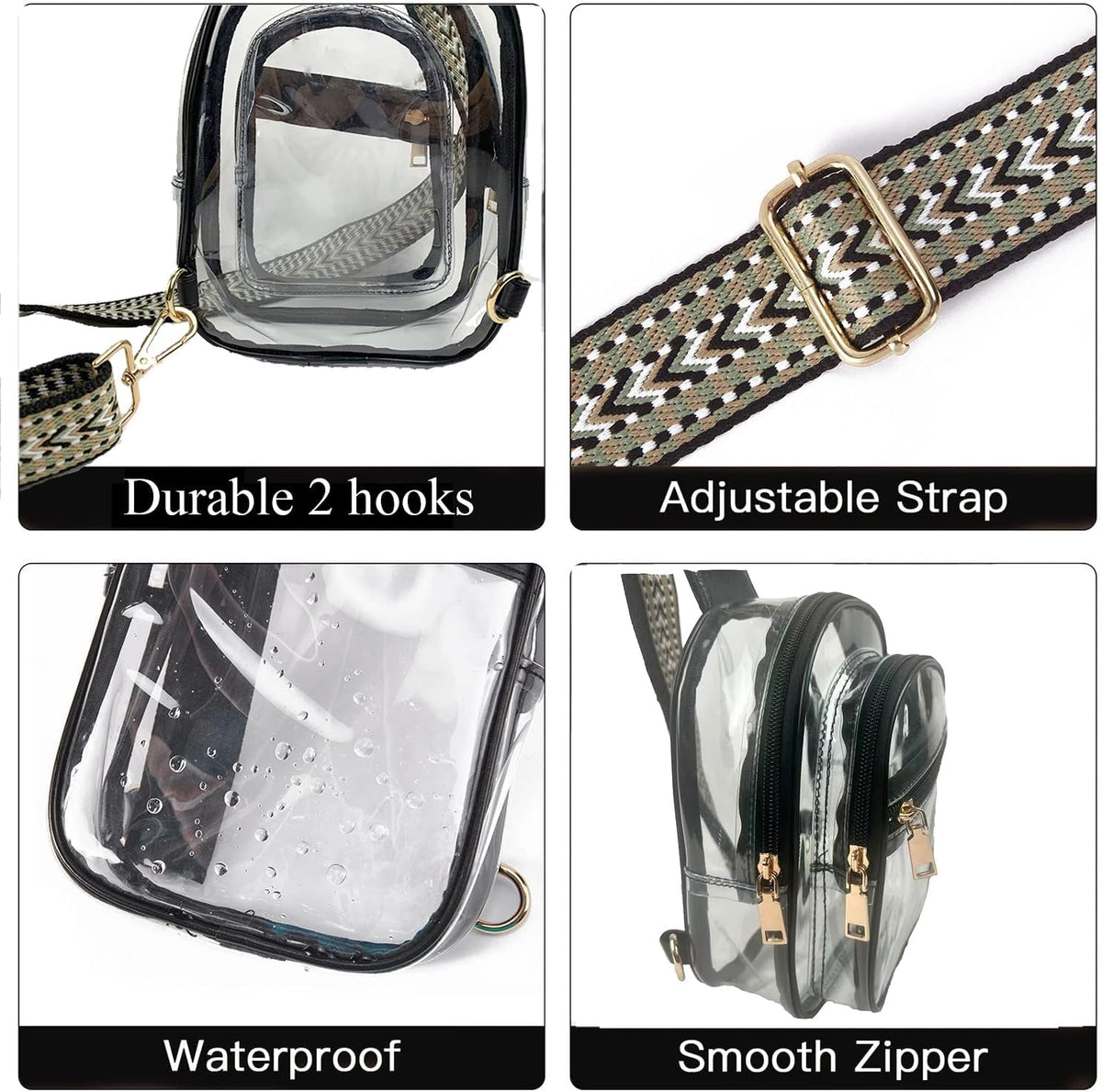 Skiennix Clear Stadium Bag - 3 Pocket Crossbody Sling Backpack | Transparent Concert Fanny Pack