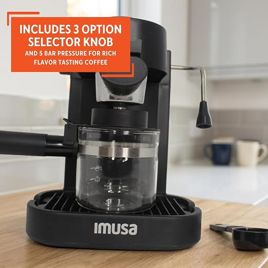 IMUSA 4 Cup Electric Espresso Cappuccino Coffee Maker, Black | Matte Finish, Milk Frother for Creamy Foam, Cappuccino and Latte Preparation, Perfect for Home Baristas