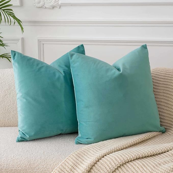 24x24 Velvet Throw Pillow Covers Set of 2 for Couch Sofa Bed,Teal Green | JUSPURBET Decorative Pillow Covers with Invisible Zipper for Modern Living Room Bedroom Home Decor